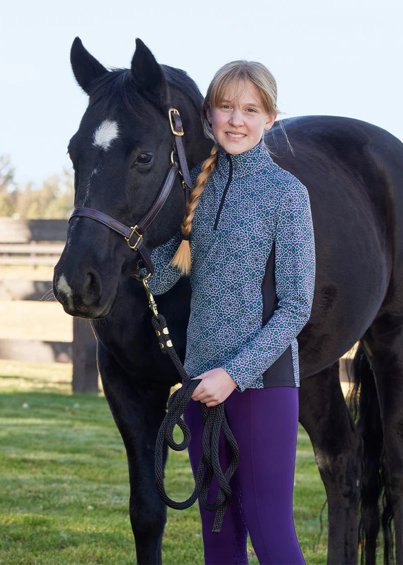 Kids Rail Side Quarter Zip Fleece Tech Top - Print