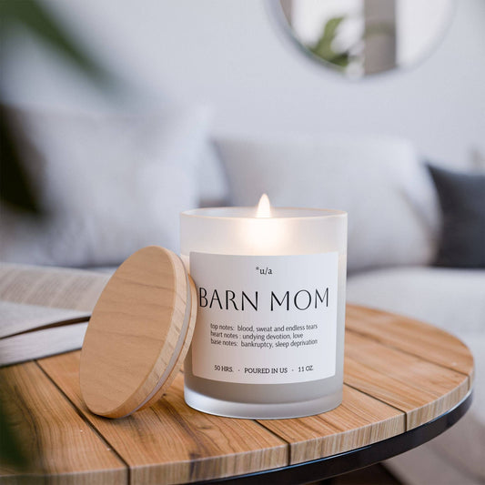 barn mom candle burning