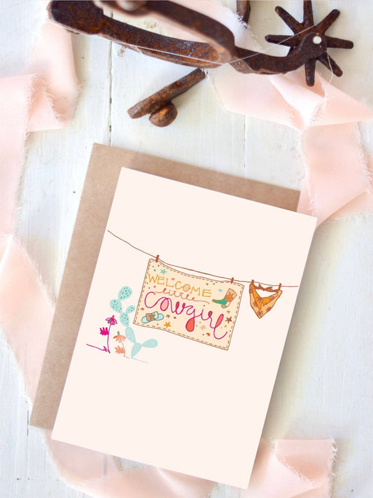 Welcome Little Cowgirl newborn card and envelope