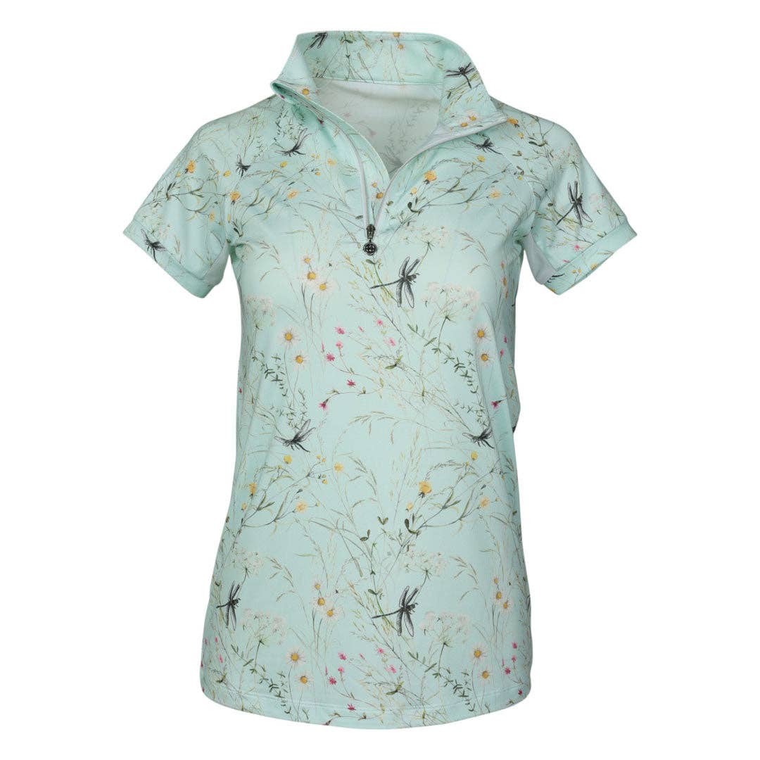 Dapplebay Dragonfly Meadow 1/4 Zip Riding Top - Short Sleeve: Green