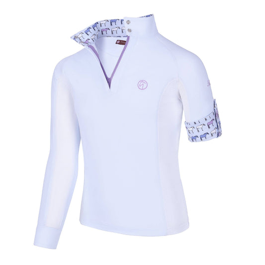 Blue and white equestrian show shirt