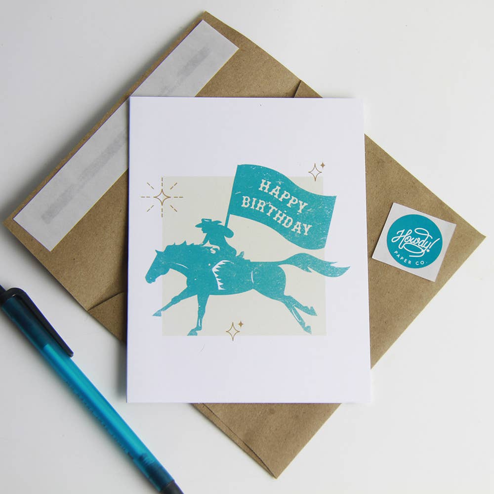 Happy Birthday equestrian card and envelope