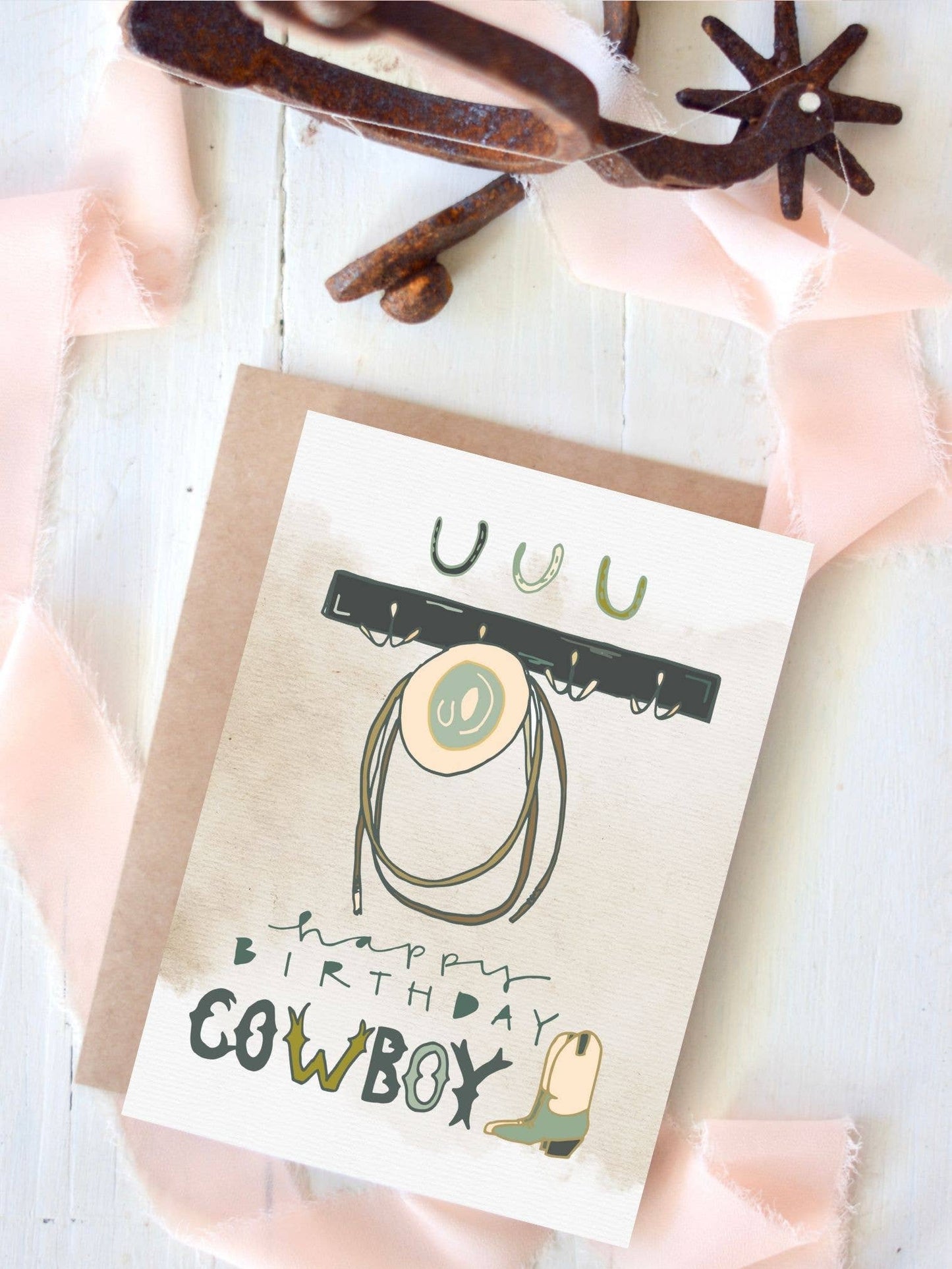 Happy Birthday Cowboy card and envelope