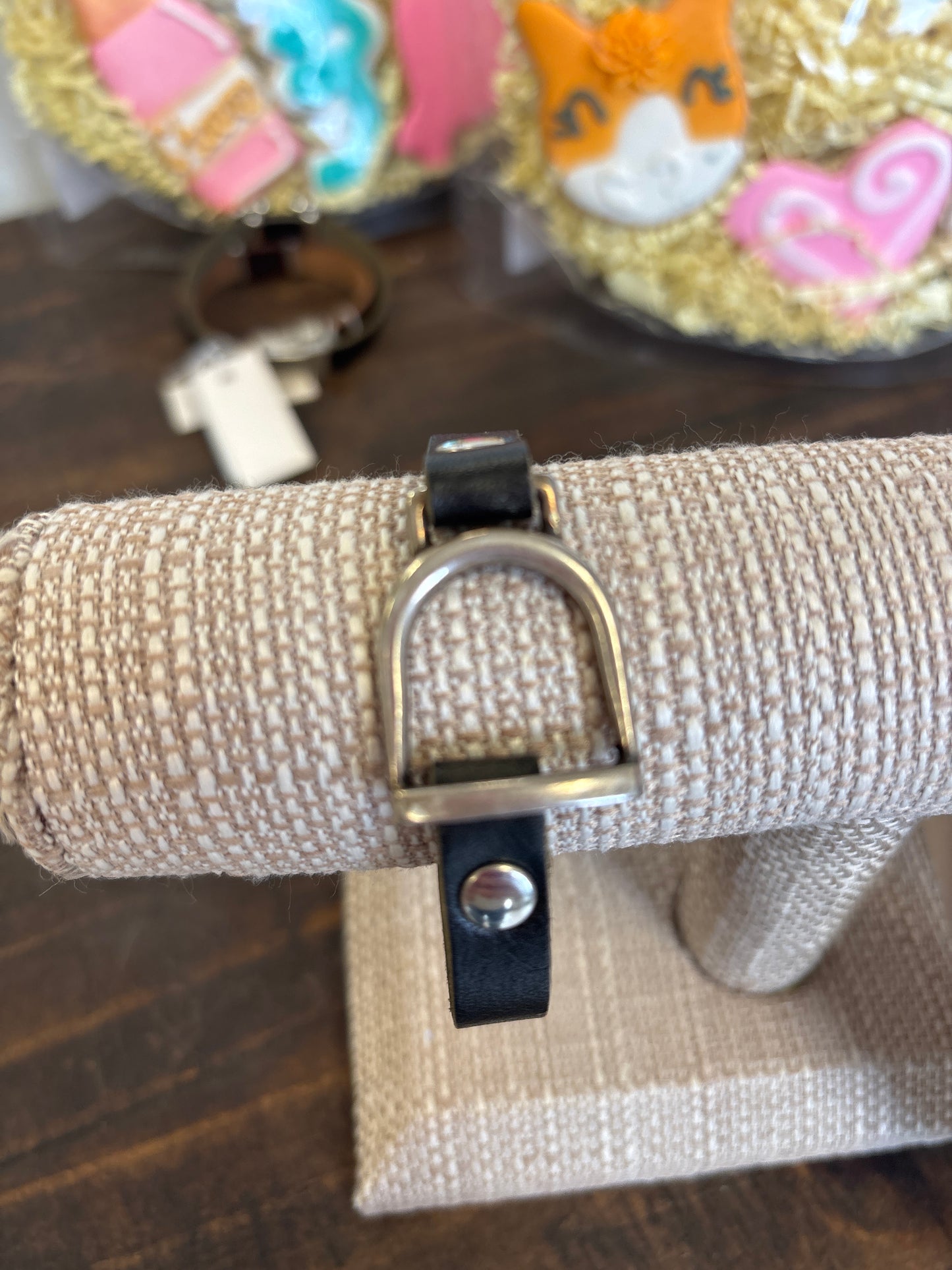 Leather stirrup bracelet