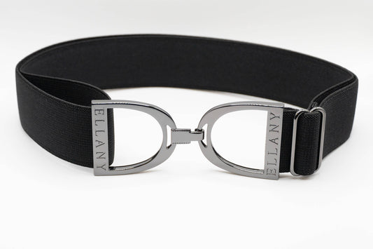 Black - 1.5" Gunmetal Stirrup Elastic Belt