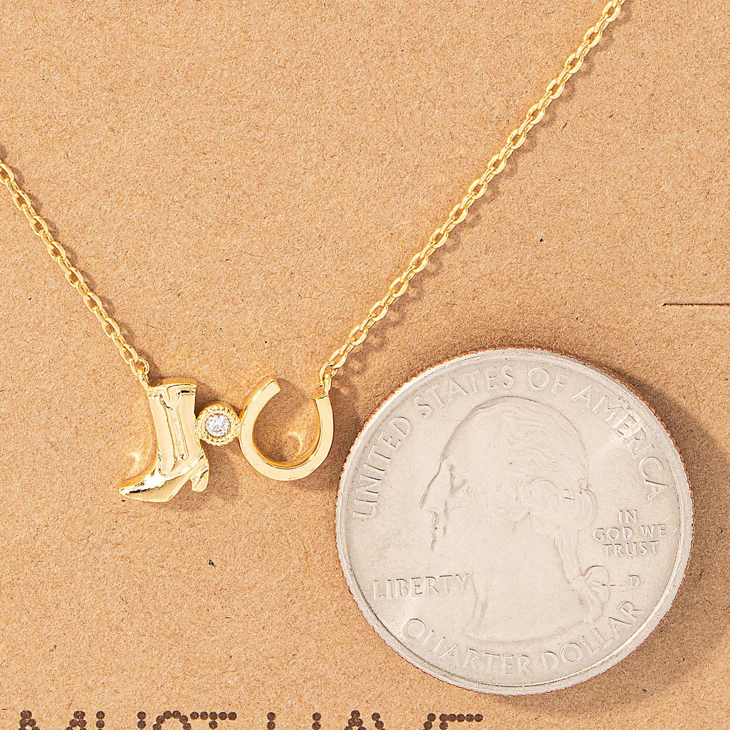 Western Cowboy Boots Horse Shoe Charm Necklace: Gold