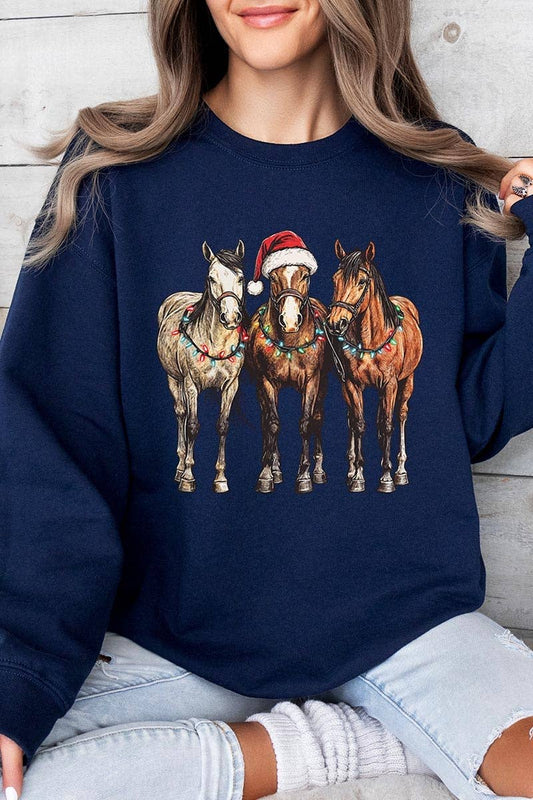 Christmas Horses Graphic Navy Sweatshirt