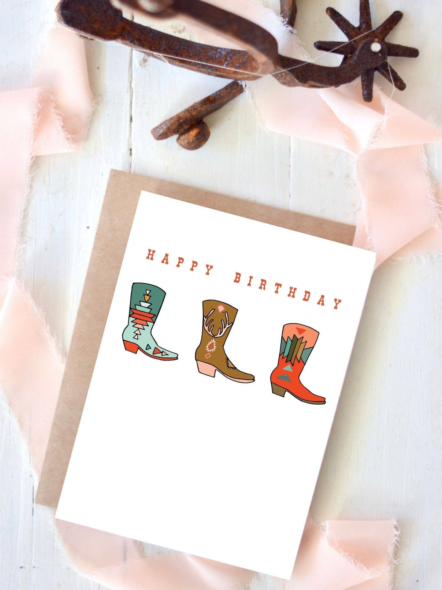 Happy Birthday cowgirl card and envelope