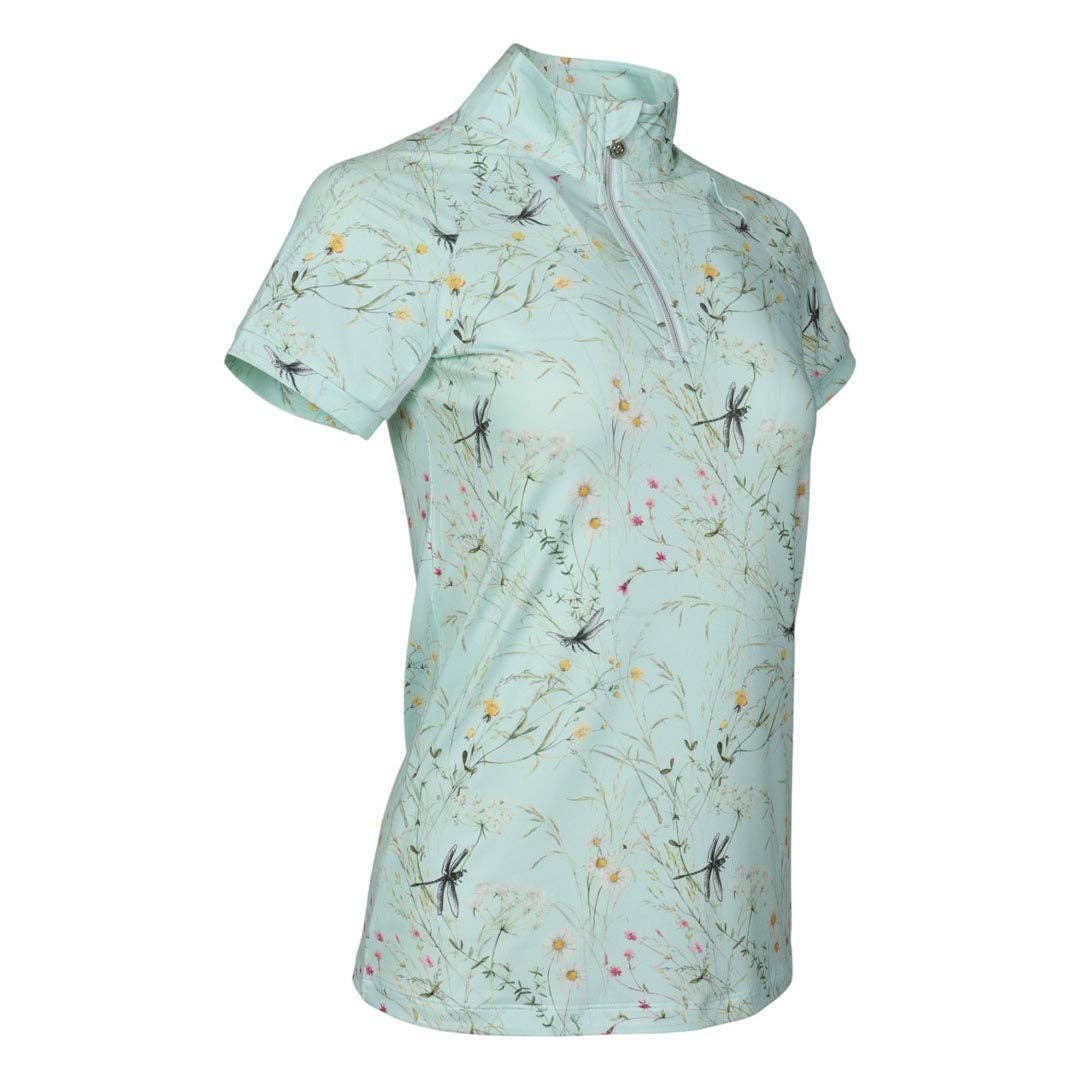 Dapplebay Dragonfly Meadow 1/4 Zip Riding Top - Short Sleeve: Green