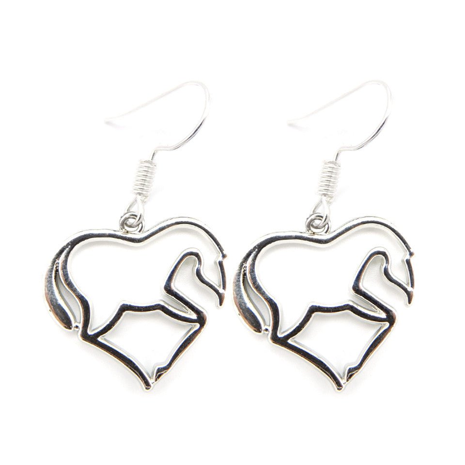 Heart Horse Silver Earrings