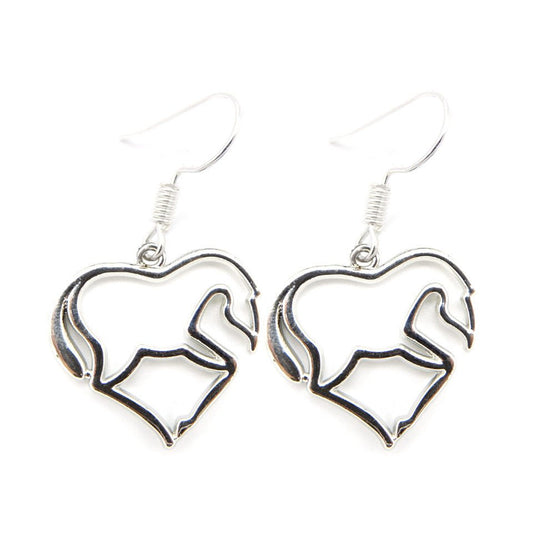 Heart Horse Silver Earrings