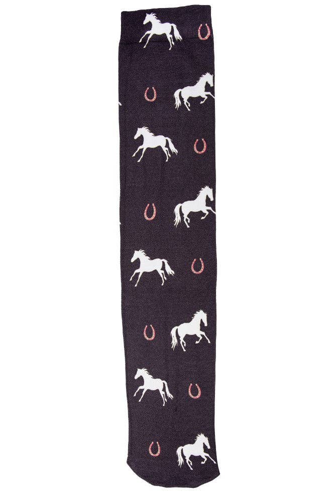AWST Int'l Lila Large Horses and Horseshoes Socks: Black
