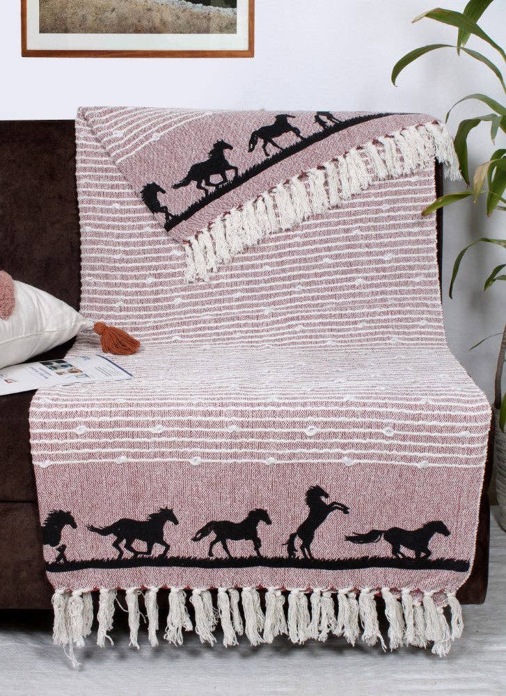AWST Int'l Cotton Throw Horses: 50" x 60"