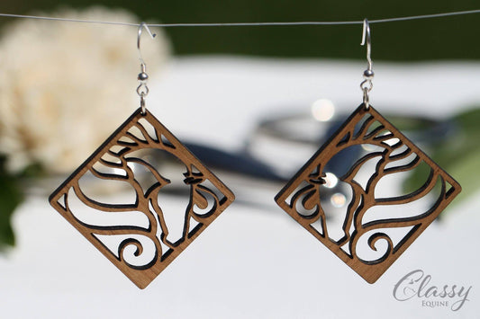 Diamond Wooden Horse earrings