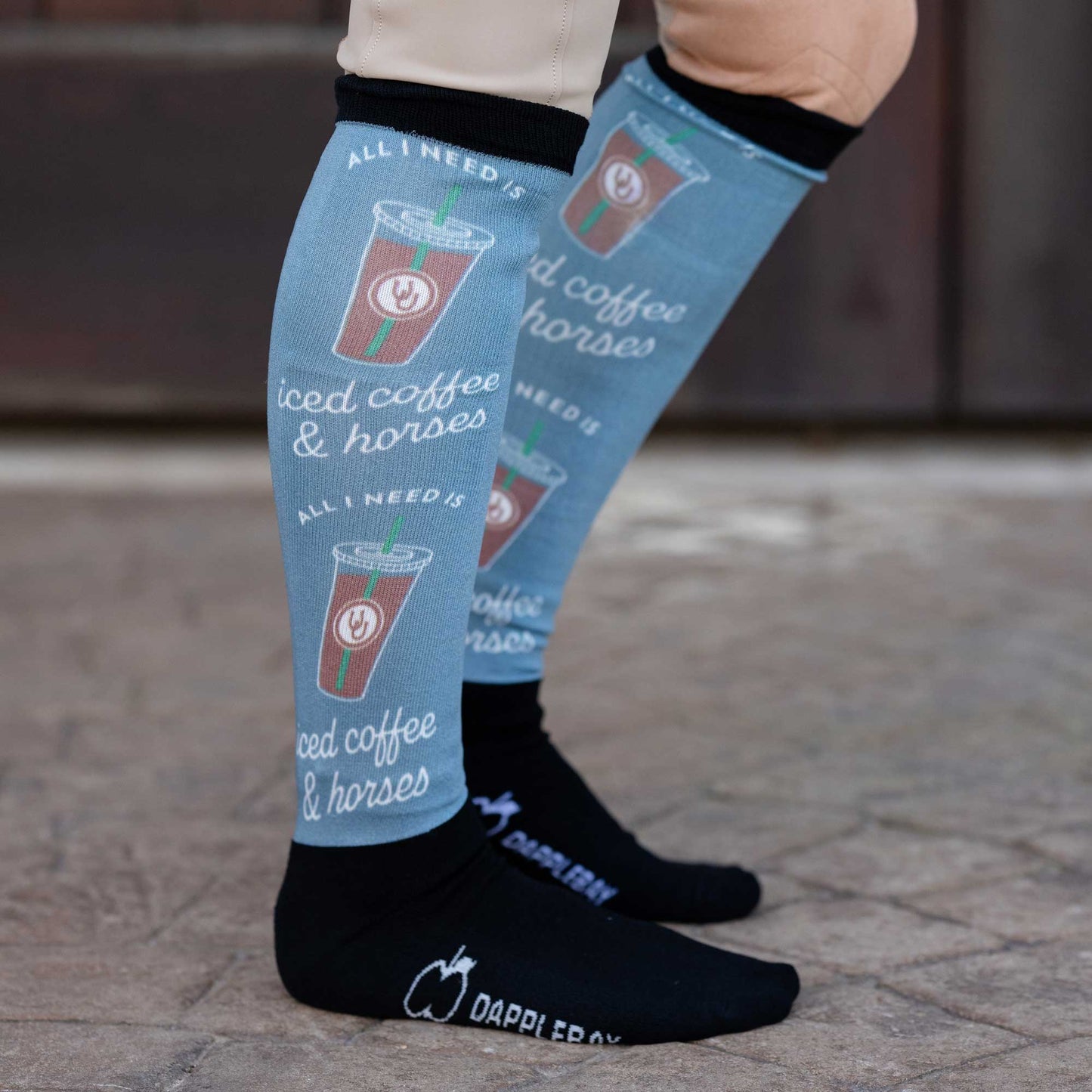 Dapplebay Slick Boot Socks - Iced Coffee & Horses: Charcoal / One Size