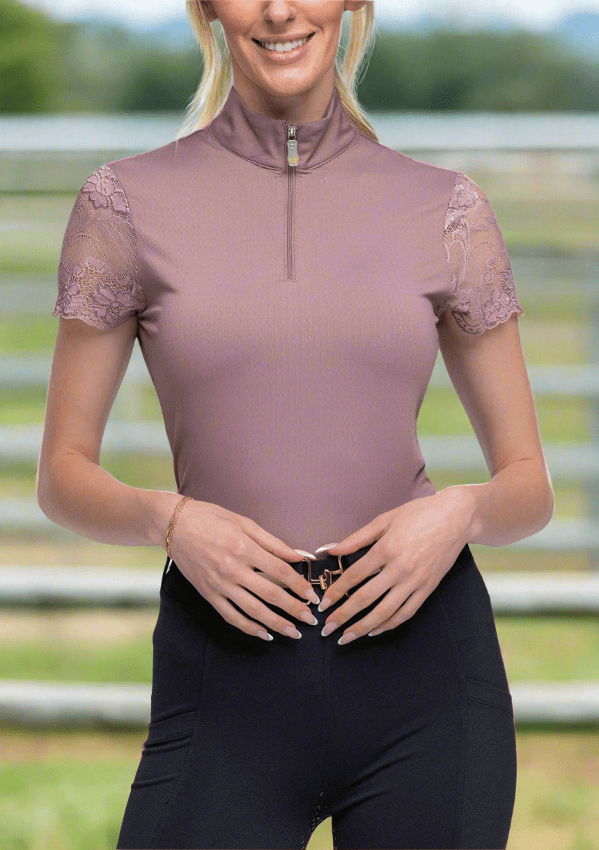 Galloon Lace Dusty Mauve Short Sleeve Sun Shirt