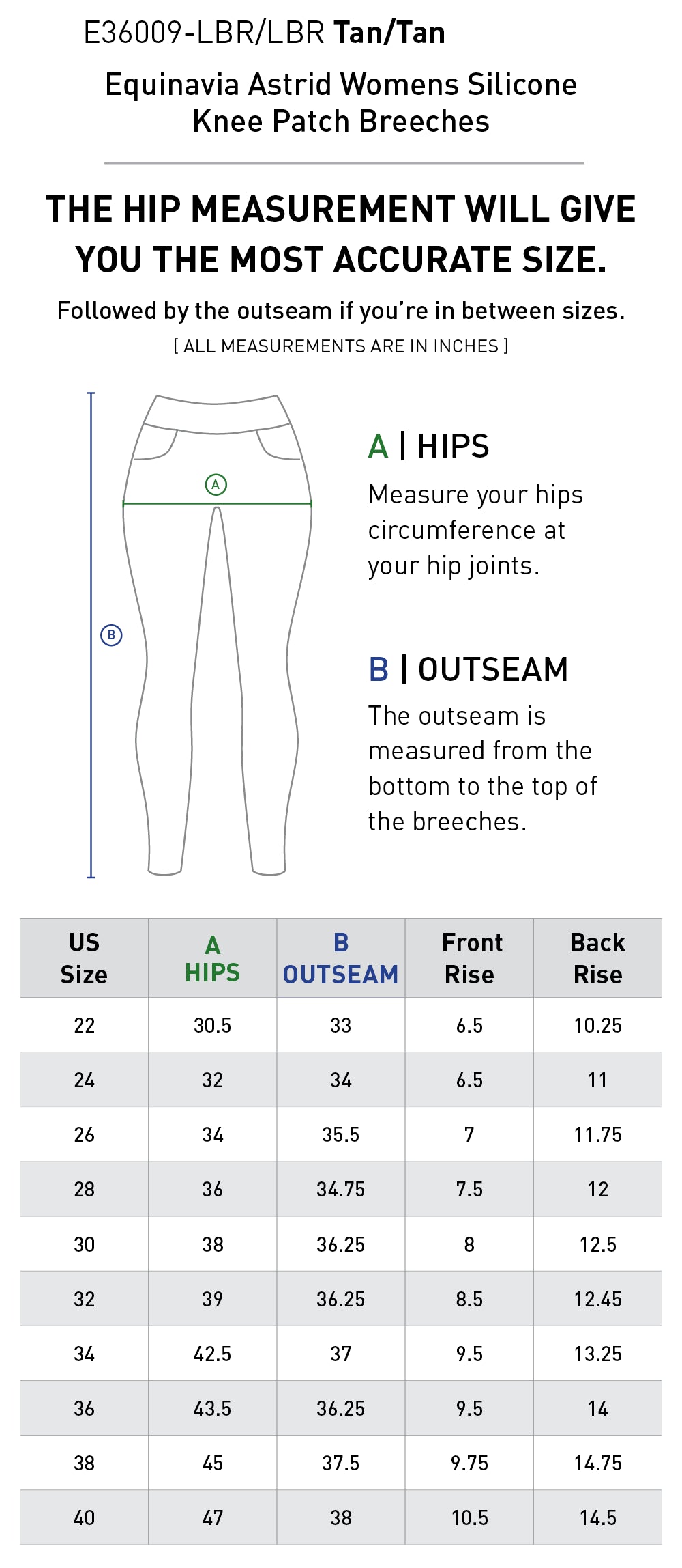 breeches size chart