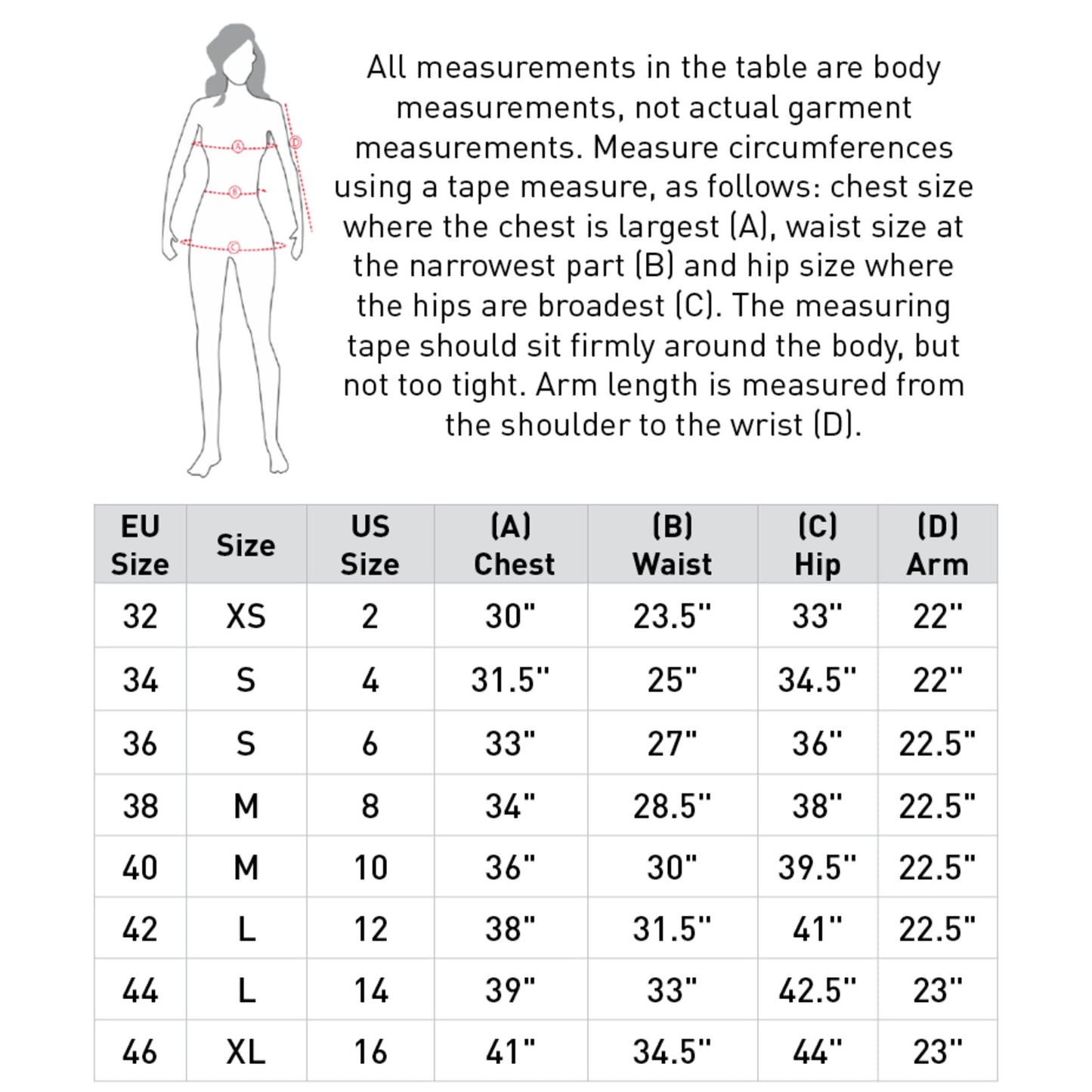 show jacket size guidelines