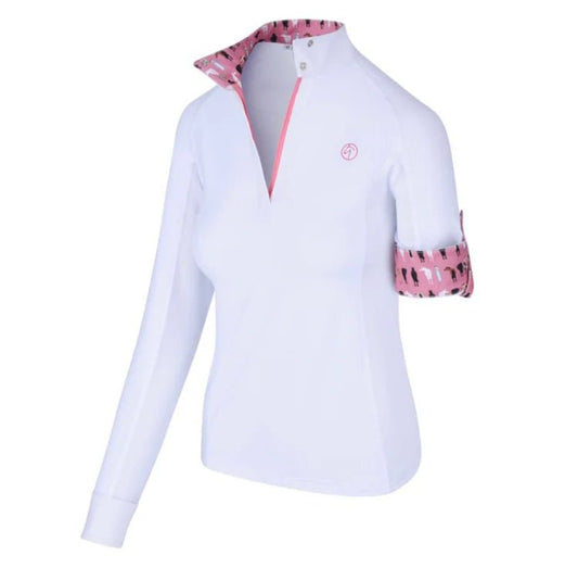 Pink and white equestrian show shirt