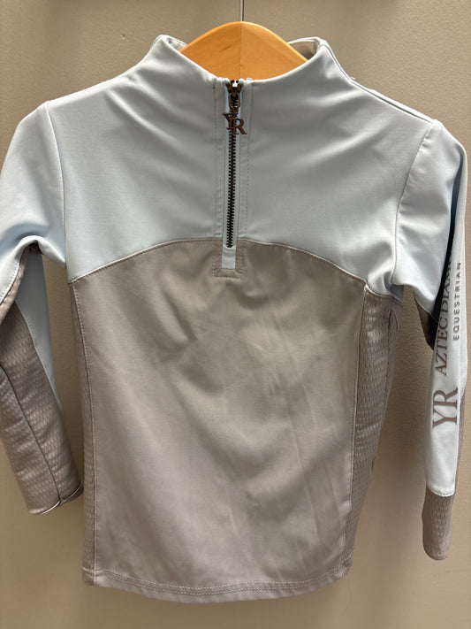Aztec Diamond Light Gray/Blue Long Sleeve Riding Shirt Kids 4/5
