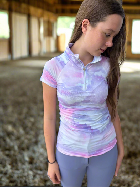 Dapplebay Lavender Haze 1/4 Zip Light Riding Top-Short Sleeve: Lavender