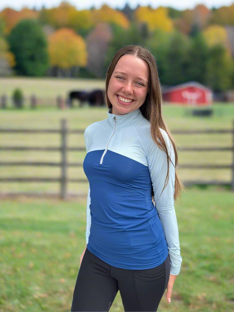 Dapplebay Lady 1/4 Zip Riding Top-Light Blue/Navy