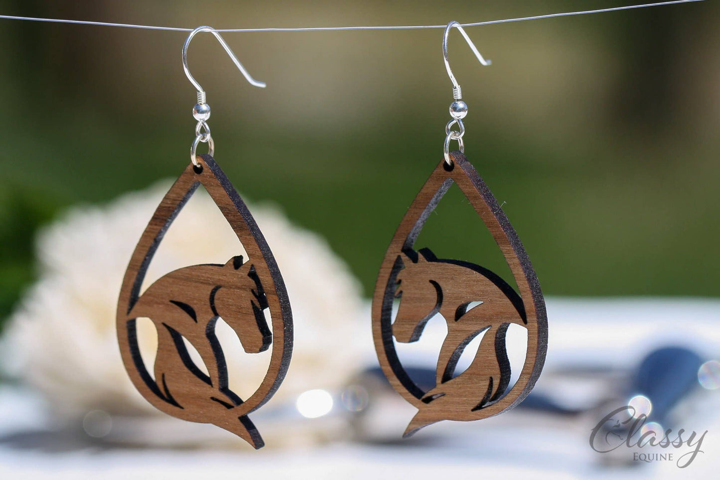 Teardrop Wooden Horse earrings