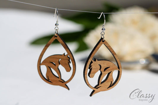 Teardrop Wooden Horse earrings