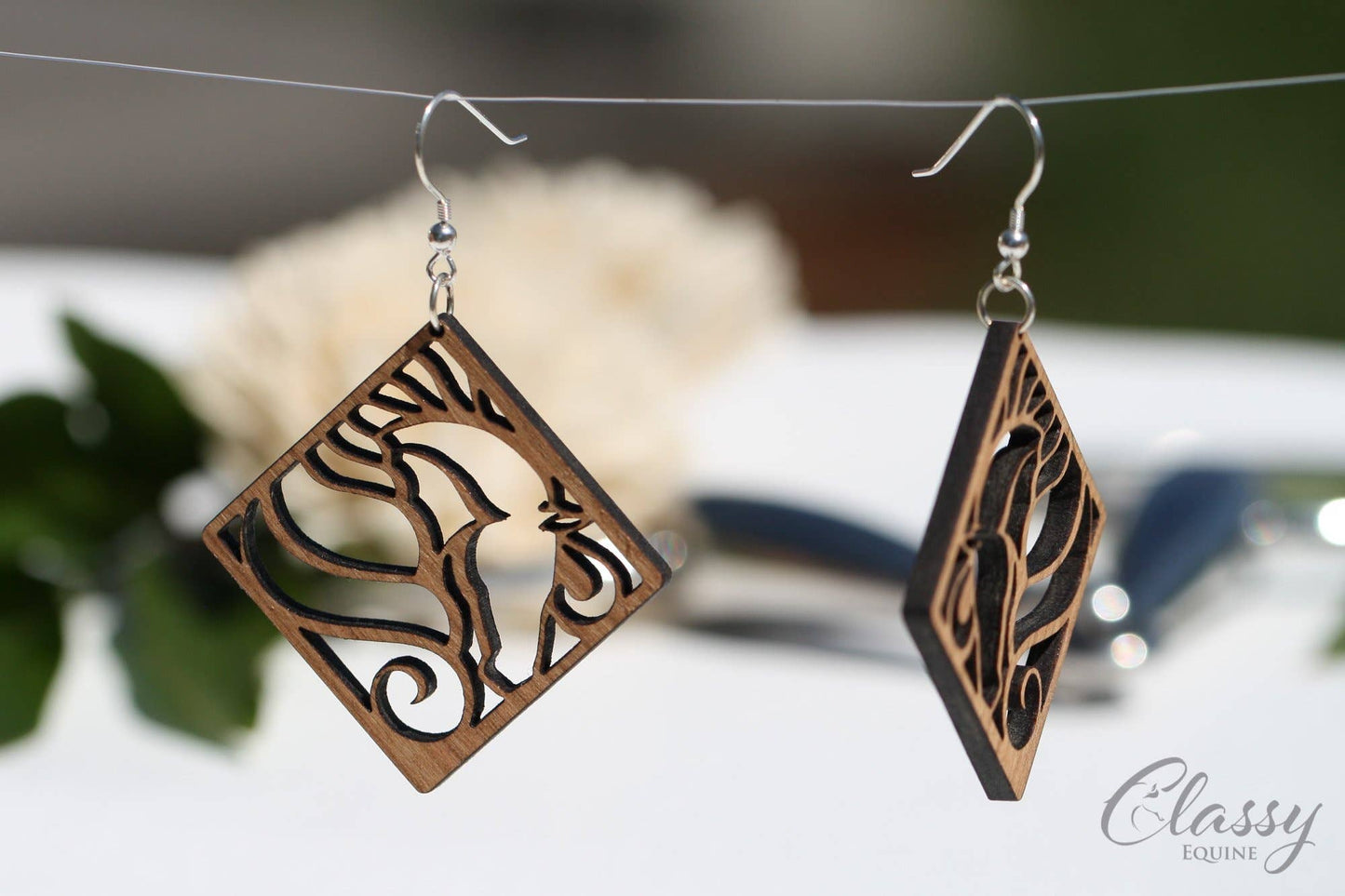 Diamond Wooden Horse earrings