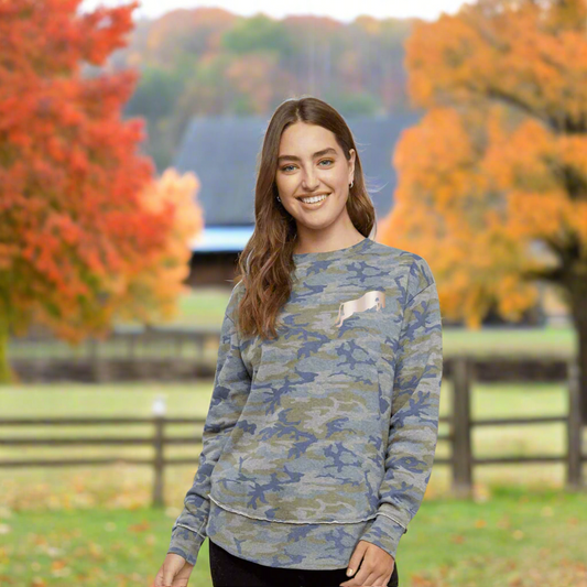 LET'S JUMP WOMEN'S SWEATSHIRT-VINTAGE CAMO: S