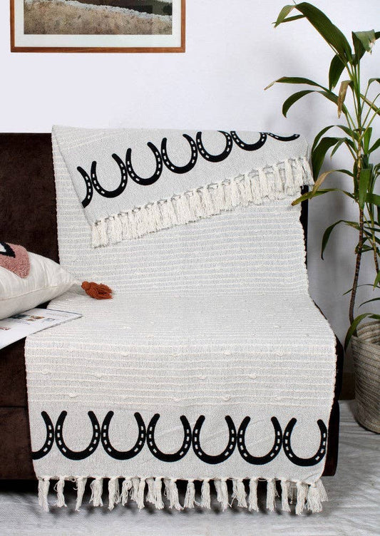 AWST Int'l Cotton Throw Horseshoes: Black / 50" x 60"