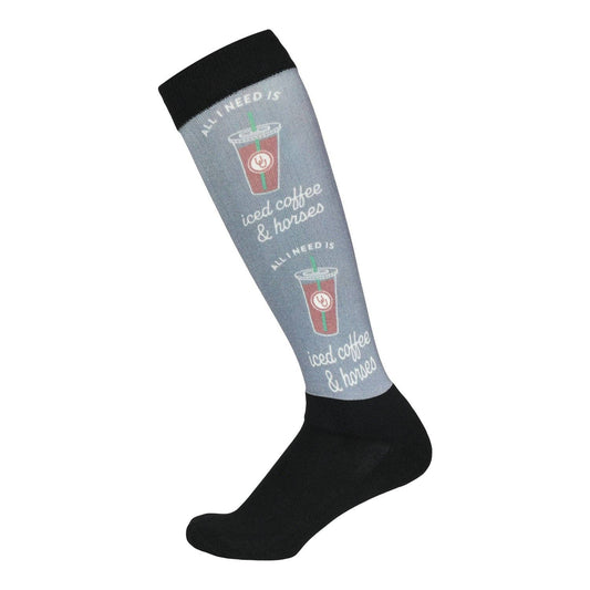 Dapplebay Slick Boot Socks - Iced Coffee & Horses: Charcoal / One Size