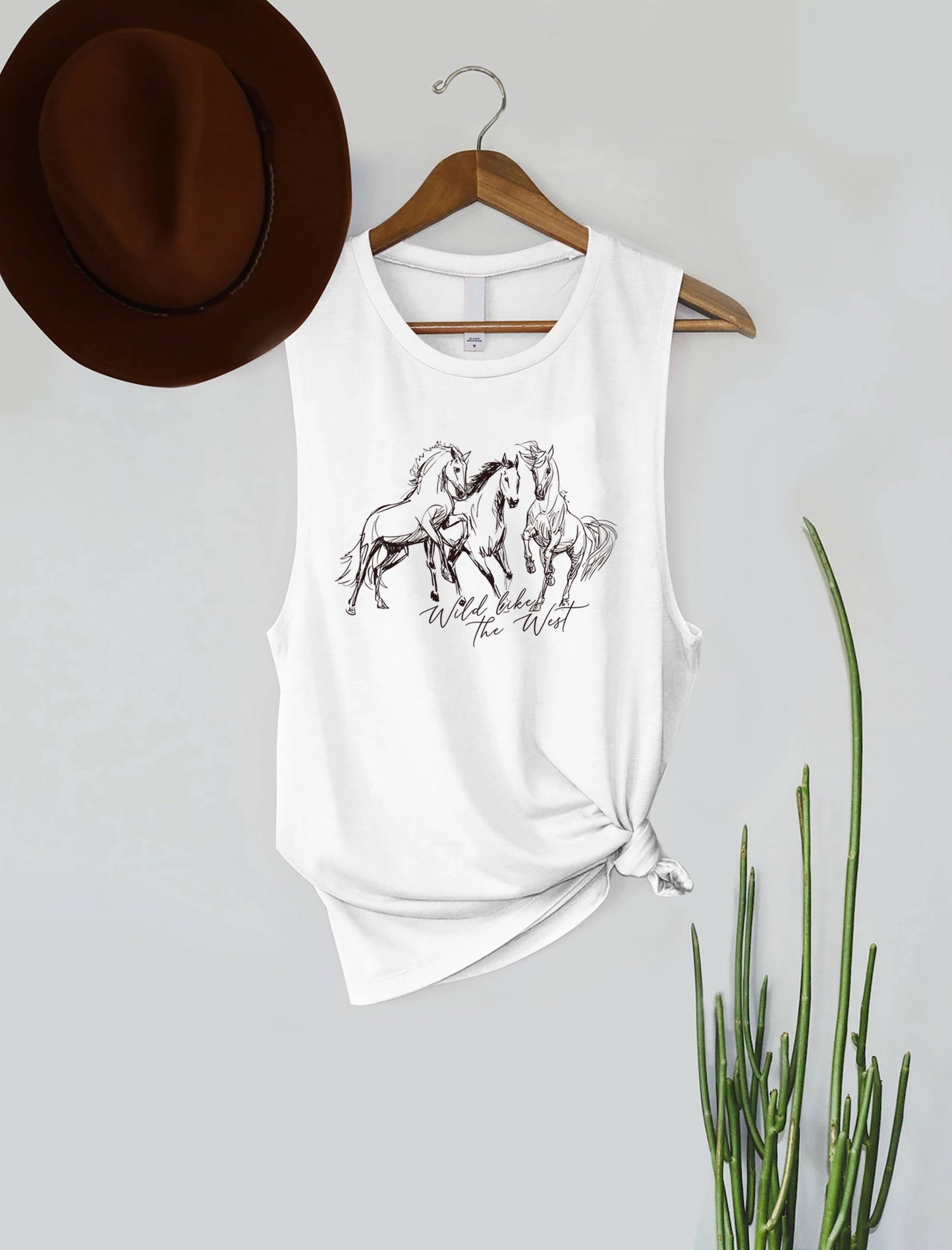 Wild Like The West Horses Graphic Women's Jersey Tank Top: Black