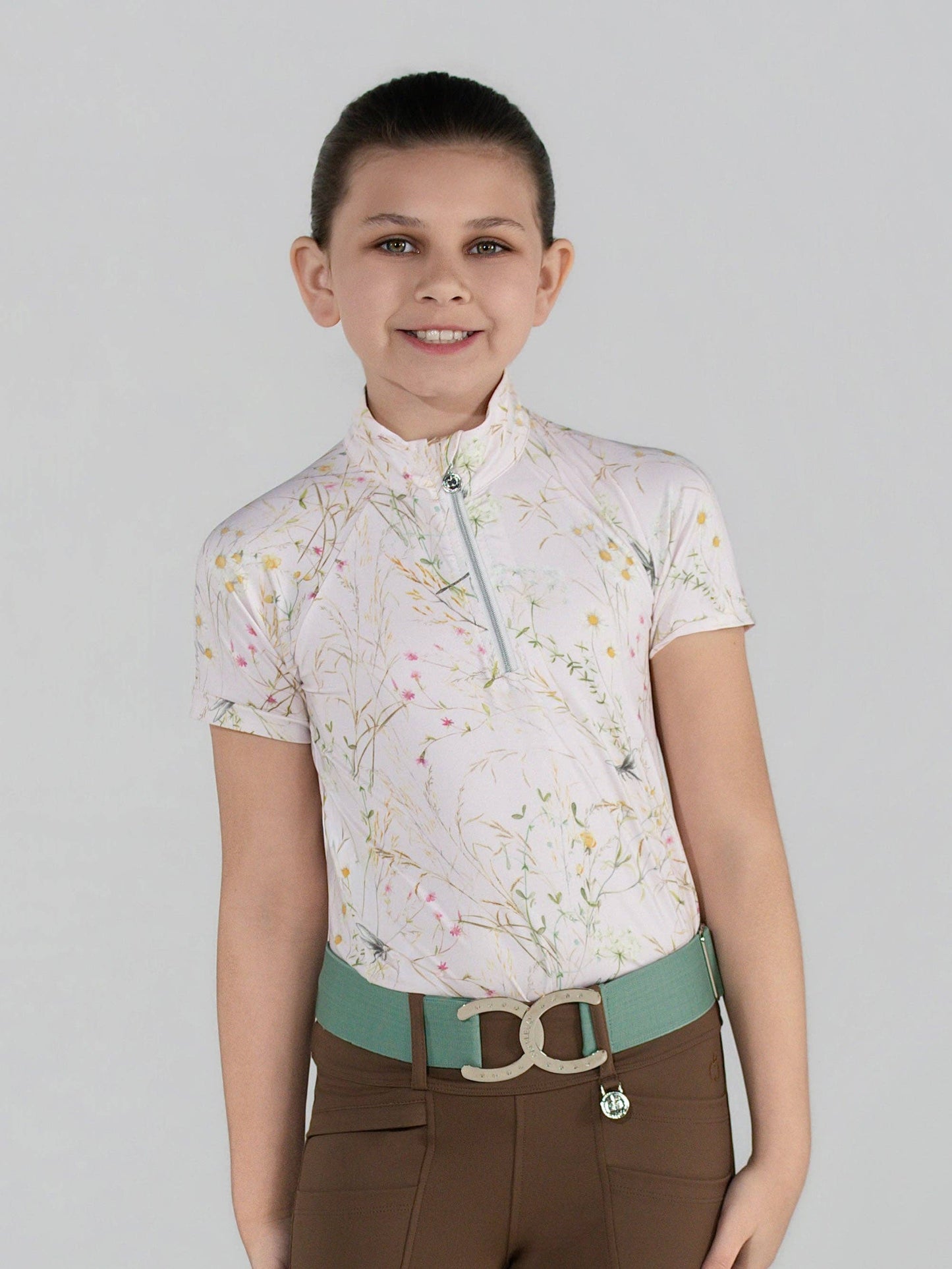 Dapplebay Kids Dragonfly Meadow 1/4 Zip SS Riding Top-Light Pink