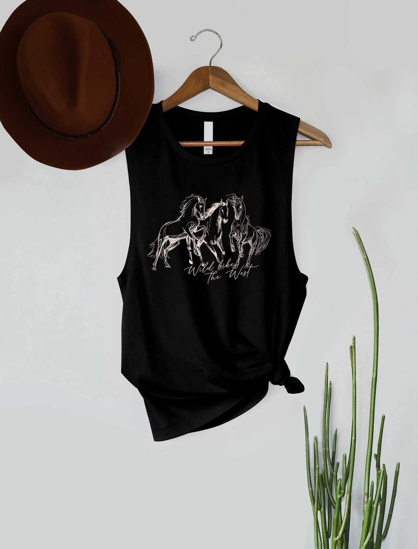 Wild Like The West Horses Graphic Women's Jersey Tank Top: Black