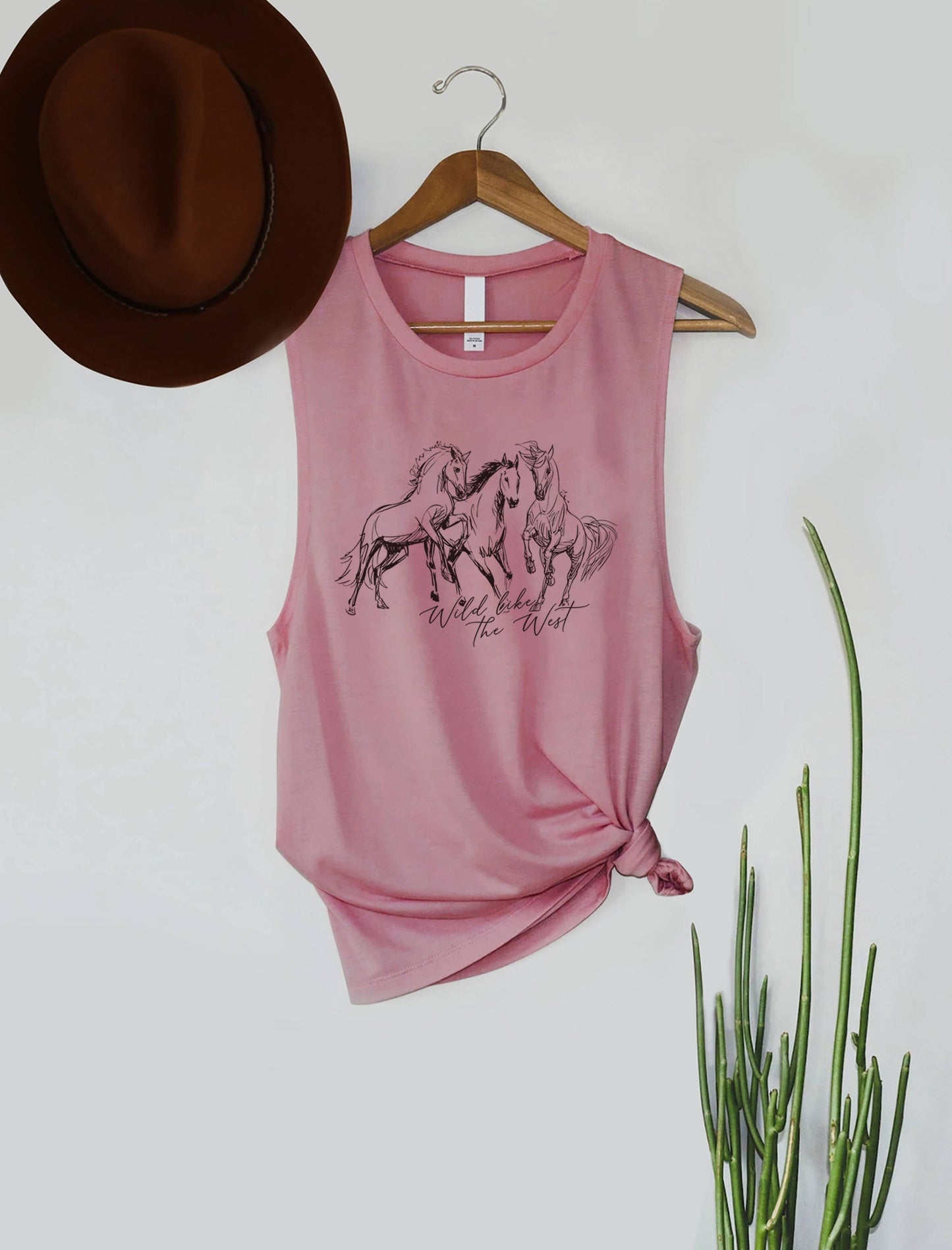 Wild Like The West Horses Graphic Women's Jersey Tank Top: Black