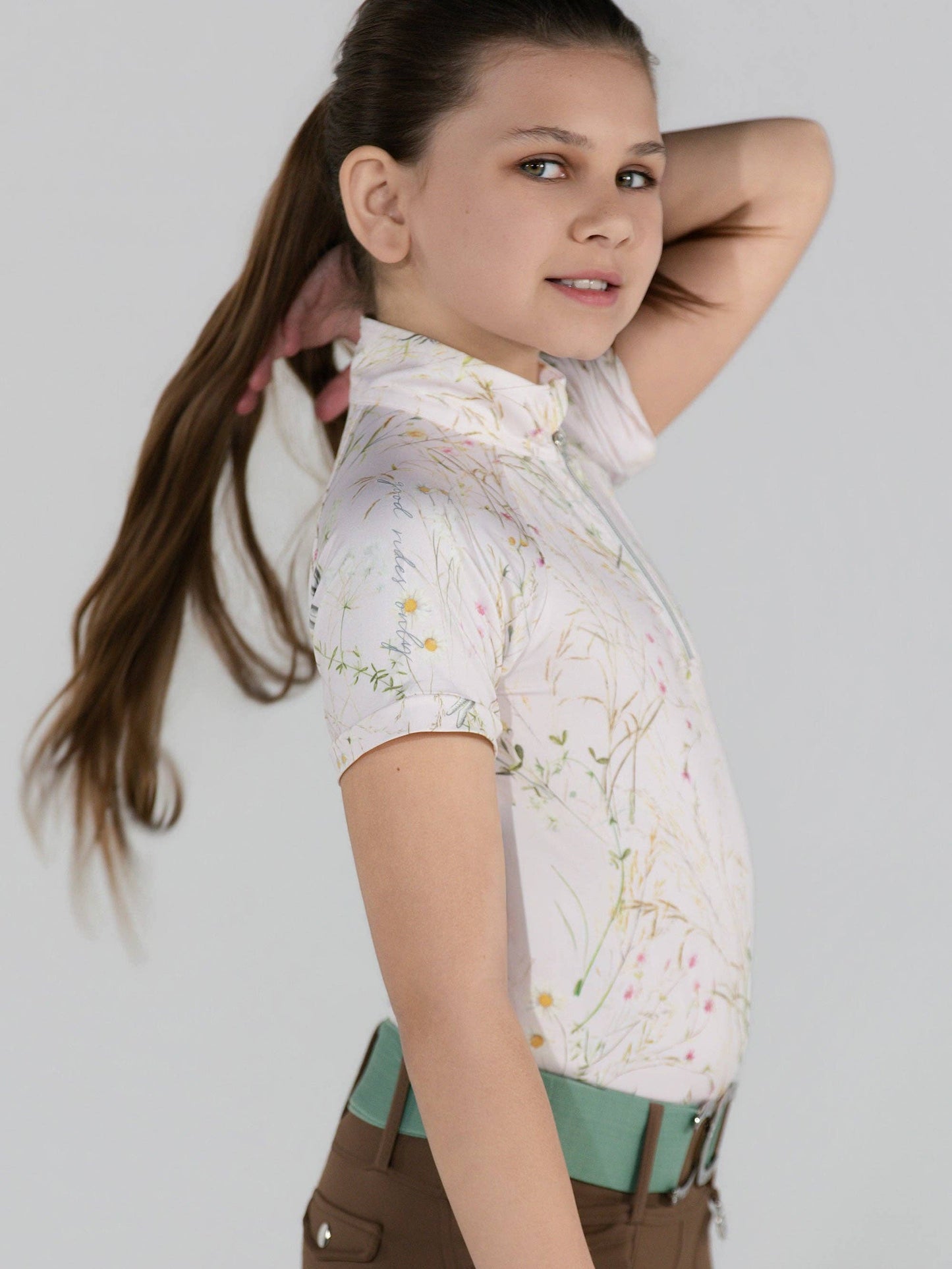 Dapplebay Kids Dragonfly Meadow 1/4 Zip SS Riding Top-Light Pink