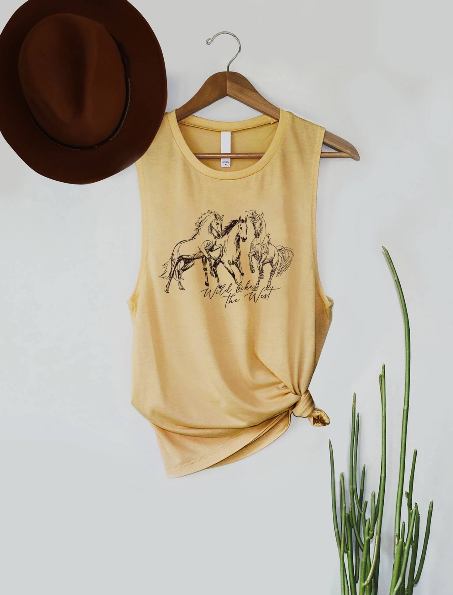Wild Like The West Horses Graphic Women's Jersey Tank Top: Black