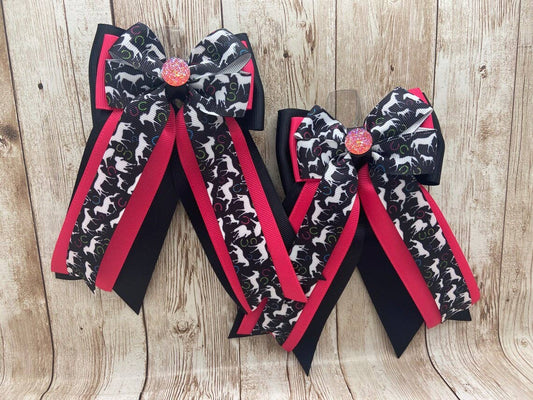 Black horse equestrian bows