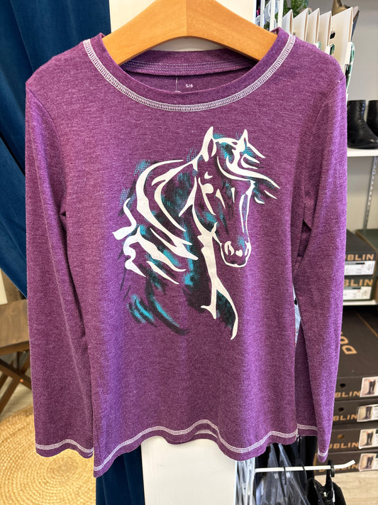 Purple Long Sleeve Horse T-shirt - Girls S