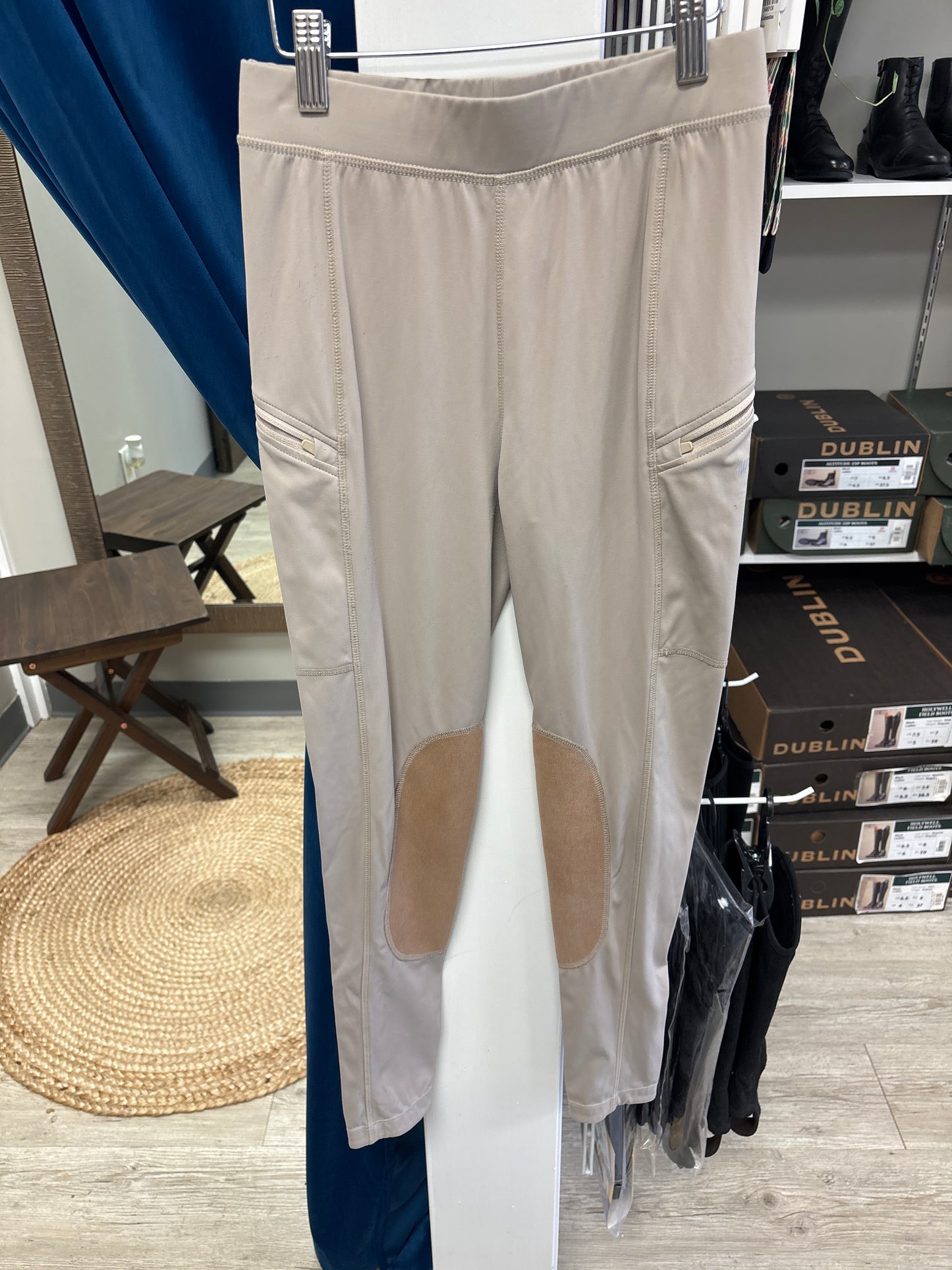 Kids Tan Knee Patch Riding Tights - Large