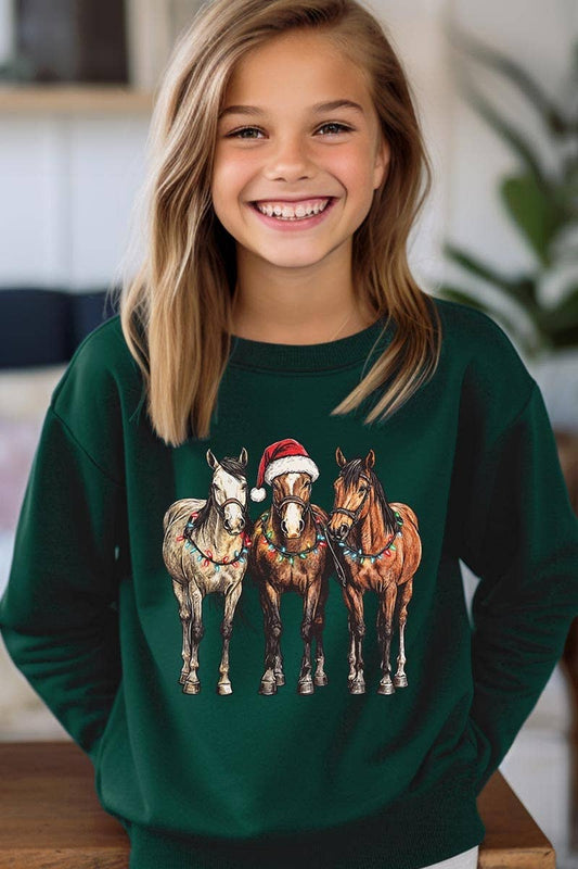 Christmas Horses Kids Sweatshirt