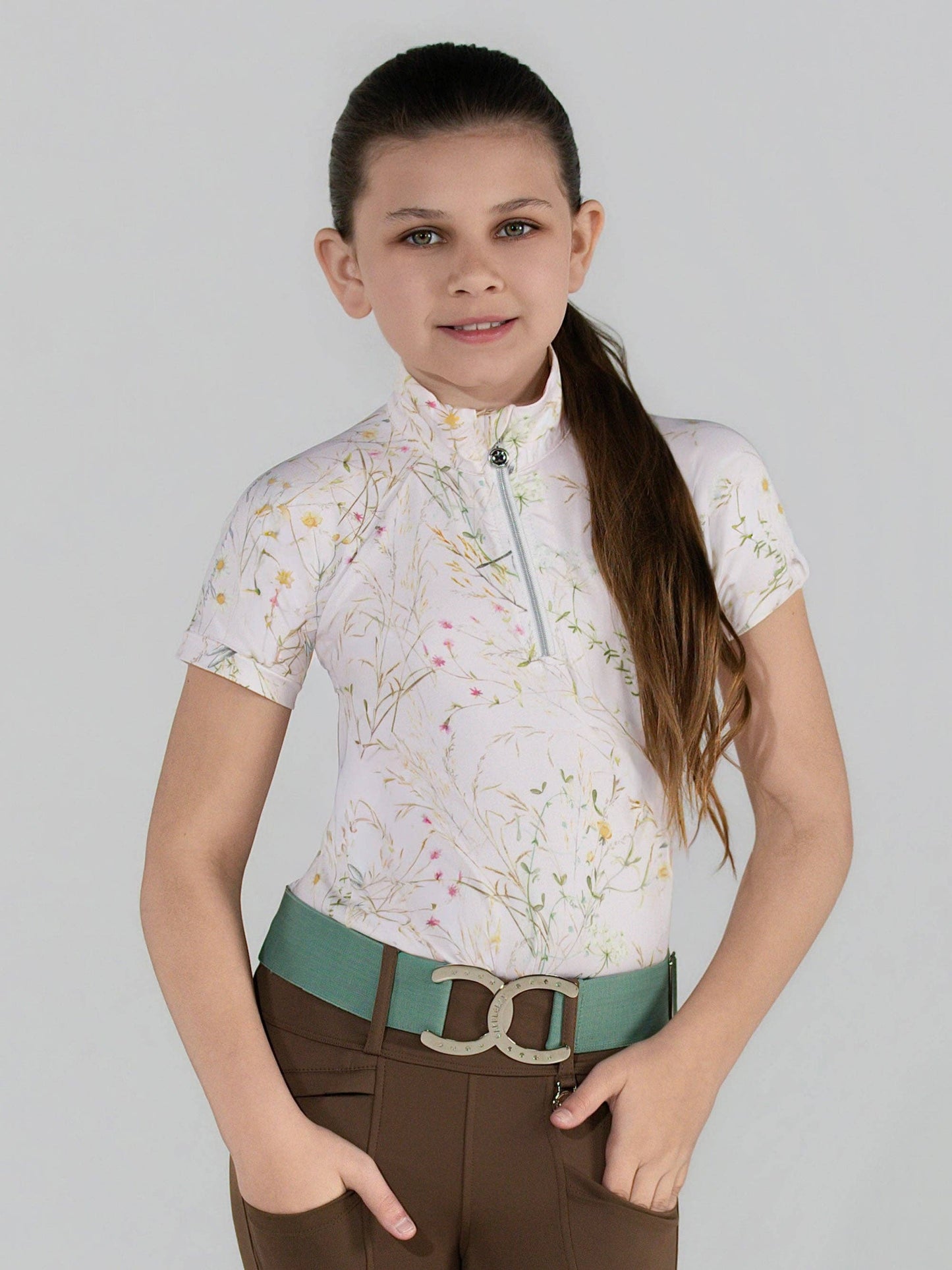 Dapplebay Kids Dragonfly Meadow 1/4 Zip SS Riding Top-Light Pink