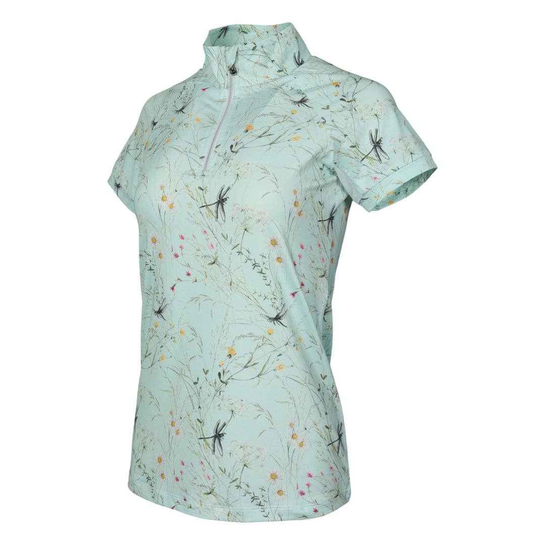 Dapplebay Dragonfly Meadow 1/4 Zip Riding Top - Short Sleeve: Green
