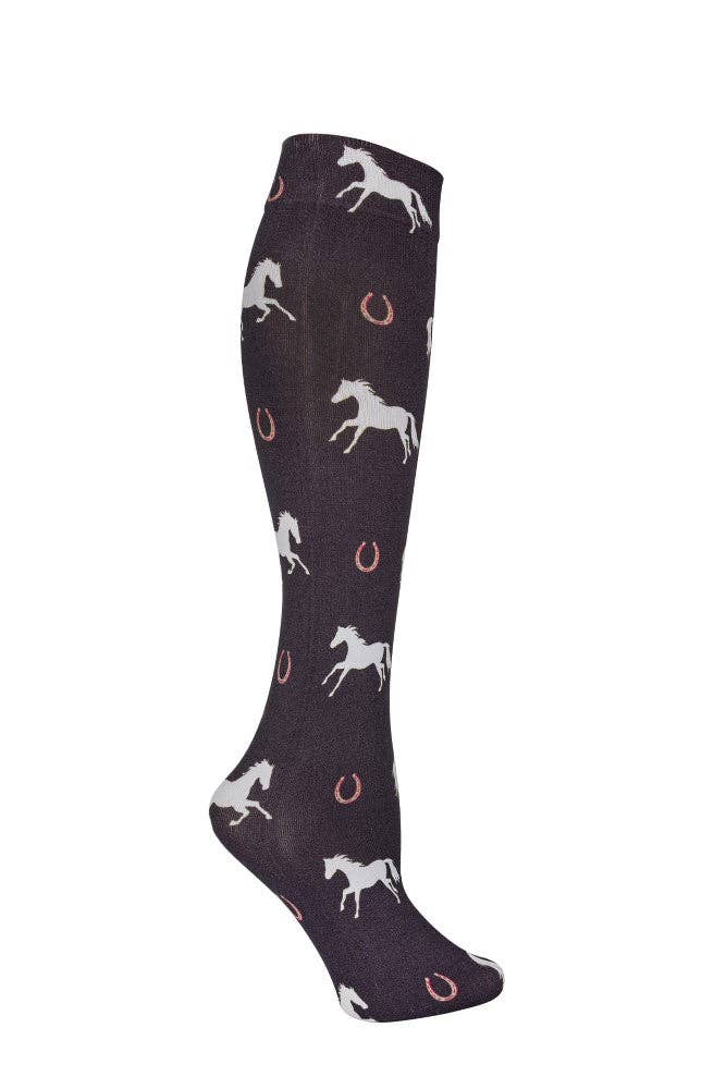 AWST Int'l Lila Large Horses and Horseshoes Socks: Black