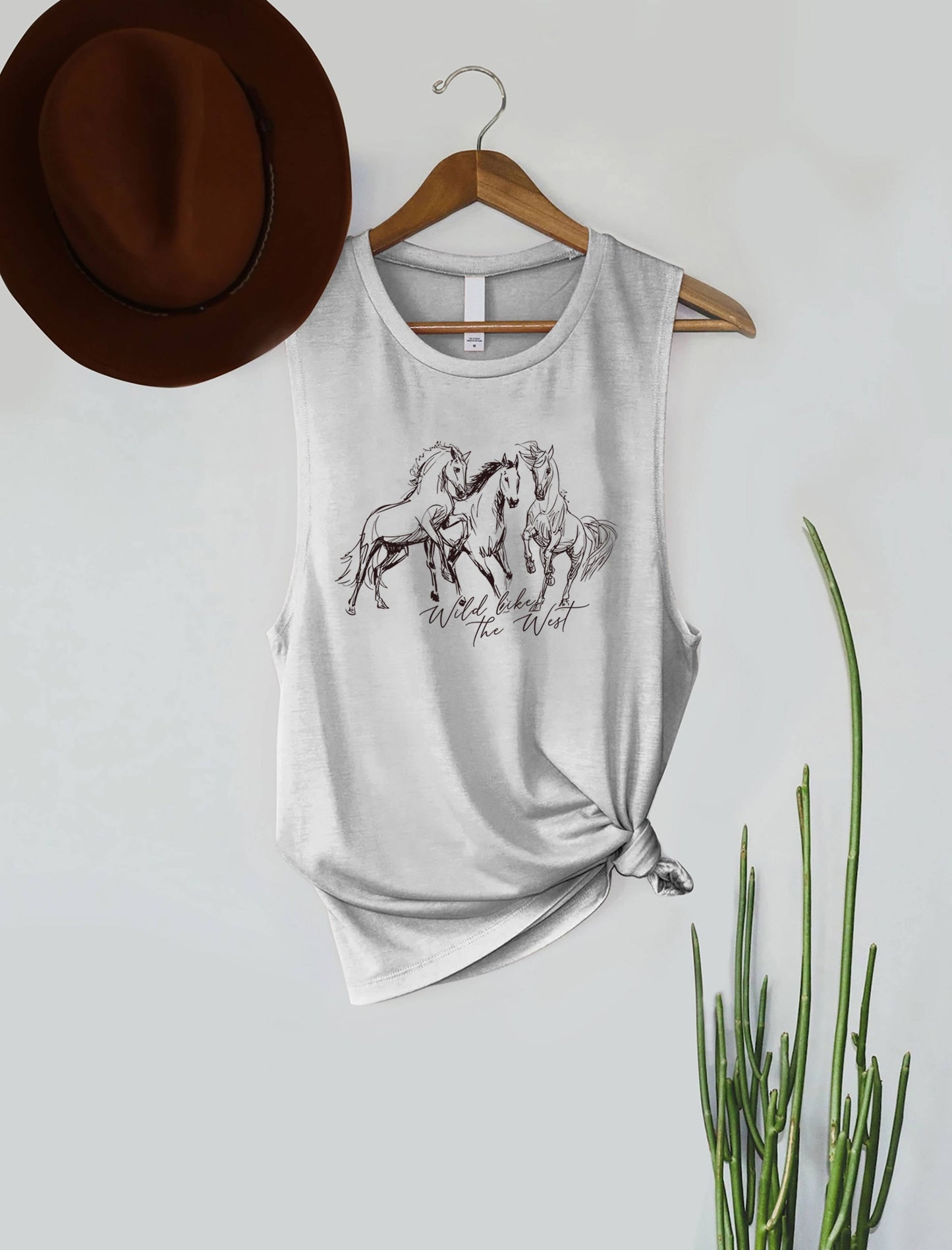 Wild Like The West Horses Graphic Women's Jersey Tank Top: Black