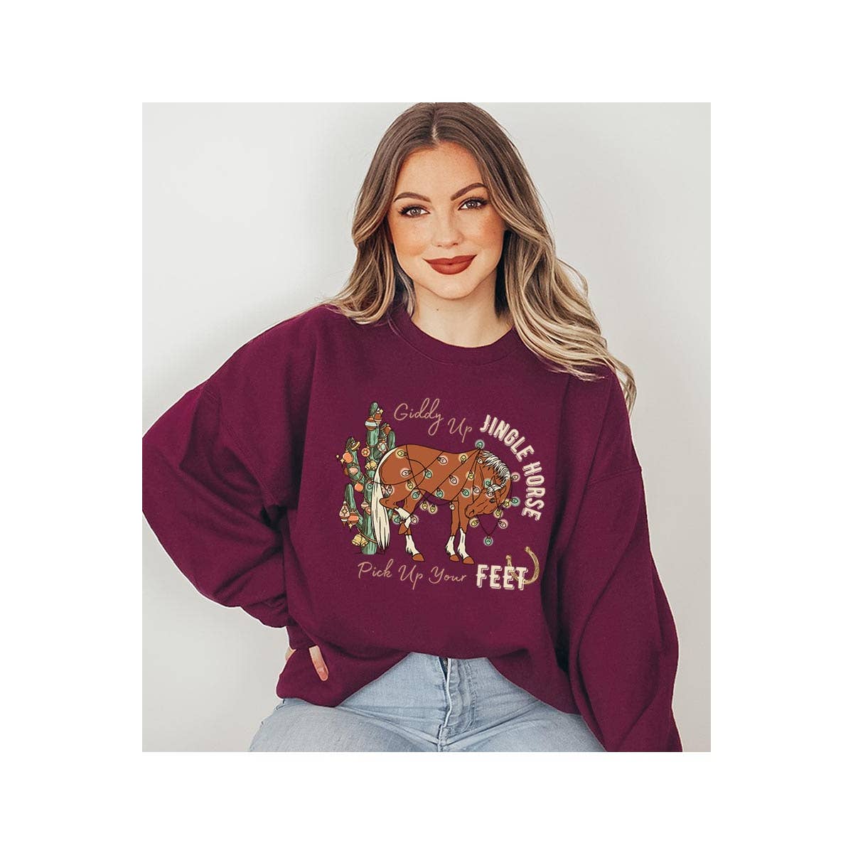 GIDDY UP JINGLE HORSESHIRT - MAROON