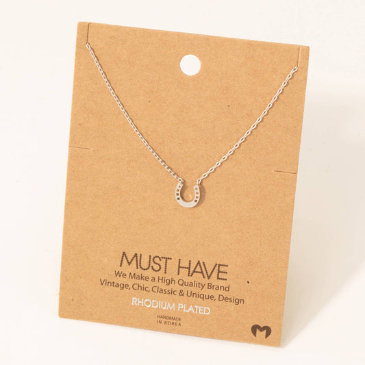 Mini Horseshoe Pendant Necklace: Silver