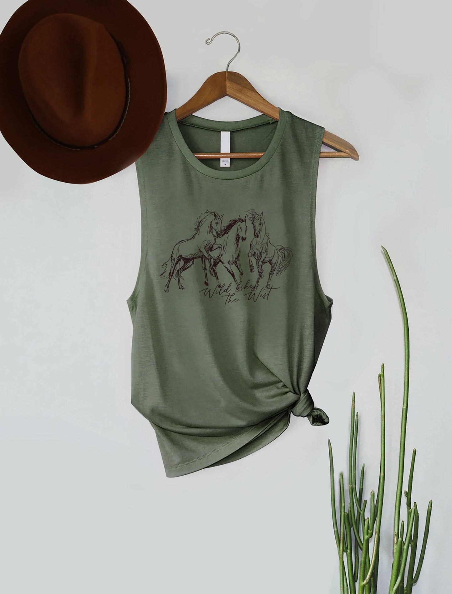 Wild Like The West Horses Graphic Women's Jersey Tank Top: Black