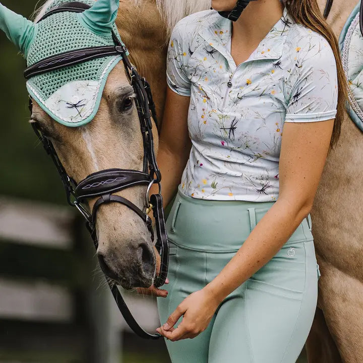 Dapplebay Dragonfly Meadow 1/4 Zip Riding Top - Short Sleeve: Green